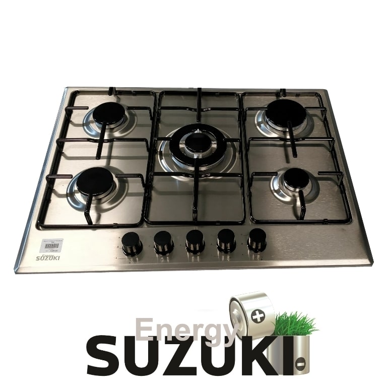 כיריים גז 5 להבות 70 ס"מ נירוסטה + להבת טורבו ווק SUZUKI Energy