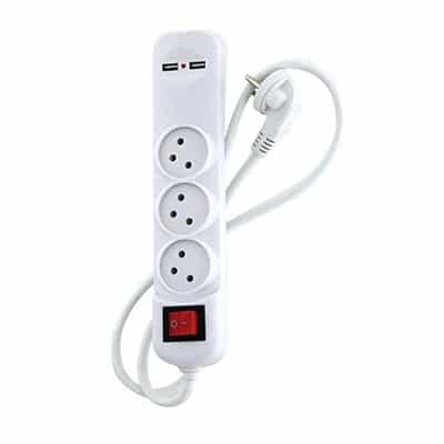 רב שקע 3 עד 1מ'+מפסק+3.1A 2XUSB - XS-XBK31U-1