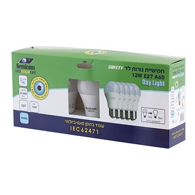 חמש נורות לד DL 12W E27 A60 SAFETY מקט - SE-5XNA6012/DL