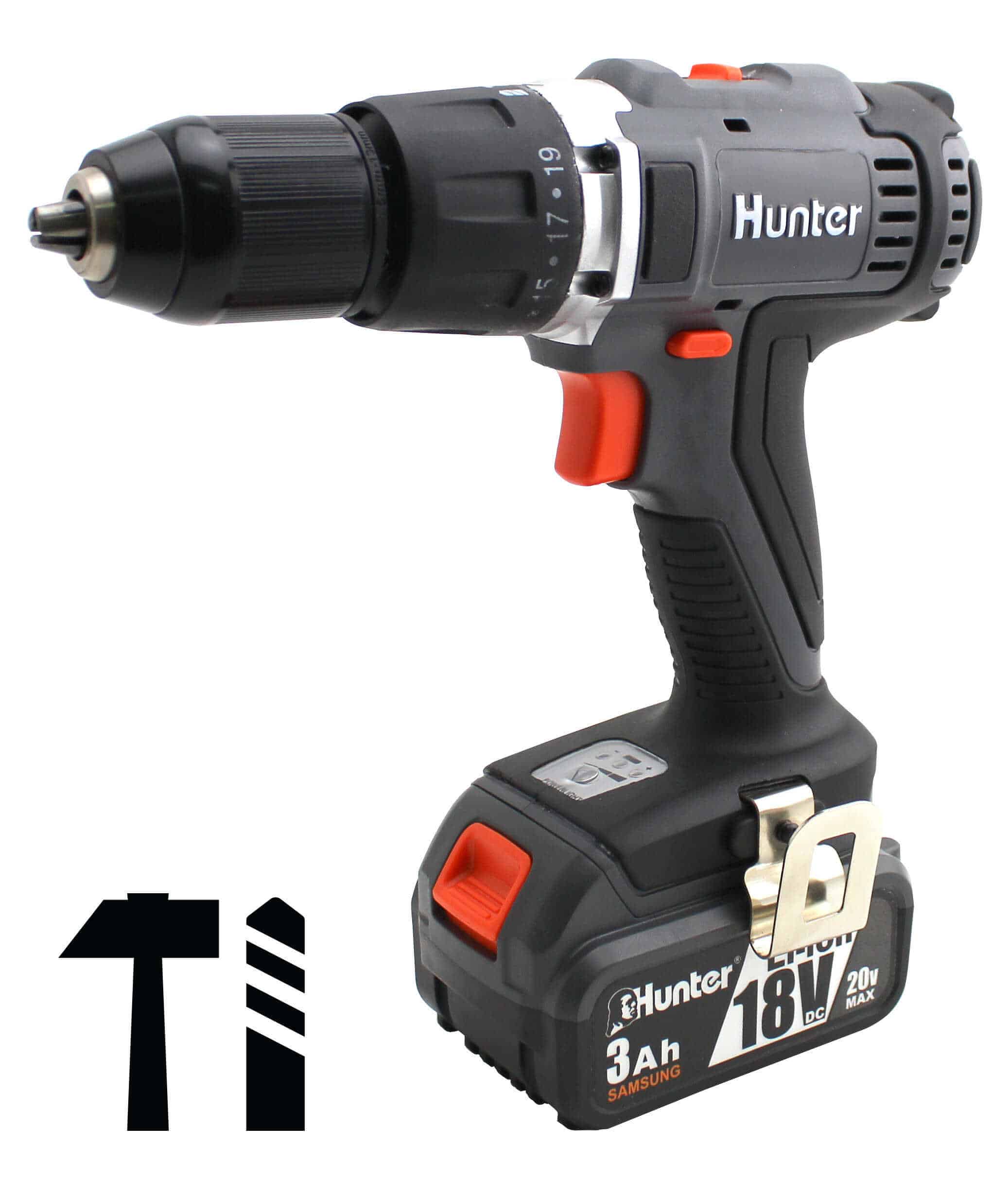מברגה/מקדחה רוטטת ליתיום 18V + סוללה 3Ah בתיק HUNTER מקט - 100311-010