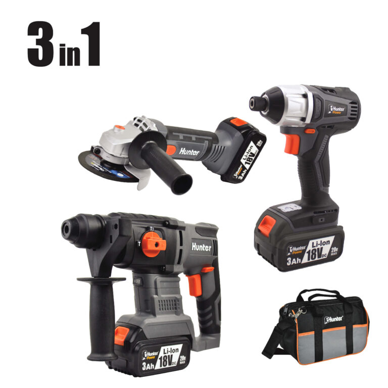 סט פטישון + אימפקט BL + משחזת 3Ah 18V דגם 102700-002 HUNTER
