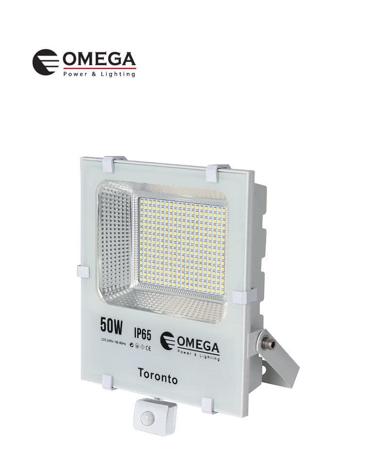 פנס הצפה מקצועי TORONTO עם גלאי תנועה לבן 50W