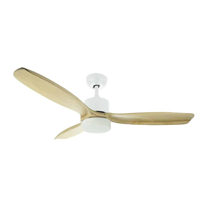 מאוורר תקרה פרימיום 42″ SWAN DC כולל WIFI ו- LED מובנה בצבע לבן, כנפיים מעץ אמיתי