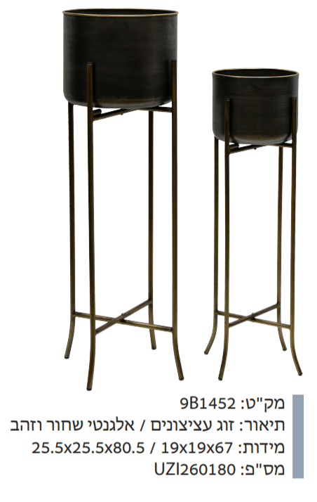 זוג עציצונים אלגנטי שחור וזהב מקט : 9B1452