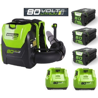 ‏מפוח גב 99752/3 Greenworks+3 סוללות 4.0AH+ מטענים מהירים2 יחידות