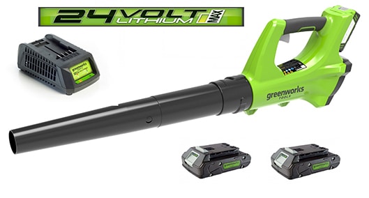 סט מפוח 24V+ שתי סוללות 2A+מטען מהיר greenworks - 99506/4