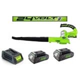 מפוח עלים 2 מהירויות 24V + שתי סוללות 2A + מטען מהיר greenworks