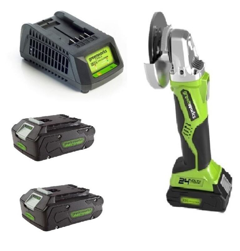 משחזת זווית "4.5 נטענת 24V+שתי סוללות 2.0Ah+מטען greenworks-99574/6