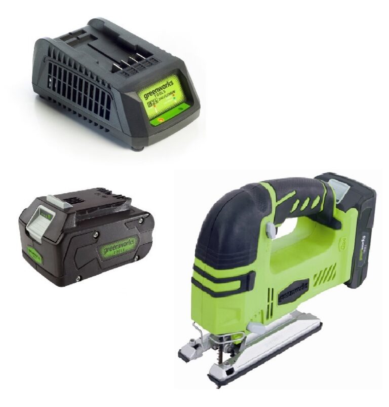 מסור אנכי ג’יקסו 24V נטען+סוללה 4.0Ah+מטען greenworks-99502/3