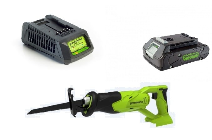 מסור חרב 24V + סוללה 2.0Ah + מטען מהיר greenworks-99579