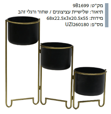 שלישיית עציצונים שחור ורגלי זהב 9B1699