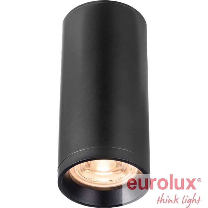 רול.6 צמוד תקרה שחור 60x130 מ"מ GU10 כולל נורה HPGU8-DIMM