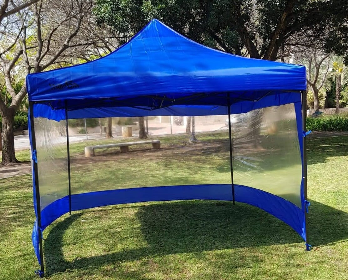 גזיבו 3x3 עם דפנות צד אטומות - סגירת חורף כחול - פטיש ומסמר