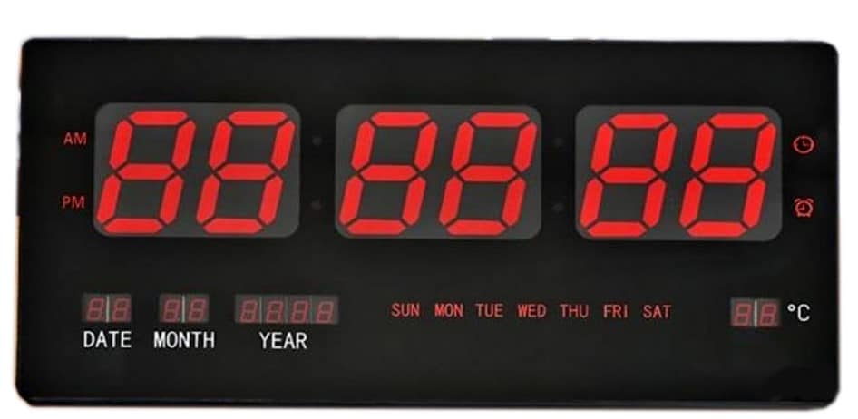שעון קיר LED כולל תאריך וטמפרטורה