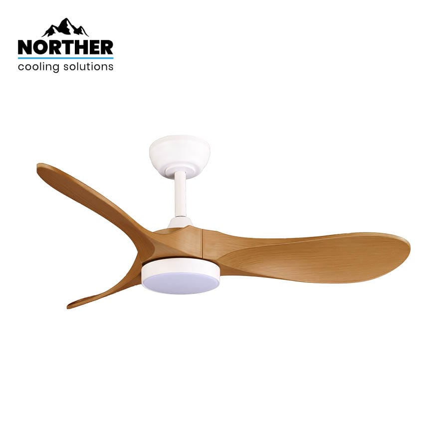 Norther מאוורר תקרה 42″ דגם YORK | מנוע DC שקט | צבע לבן וטיק - פטיש ומסמר