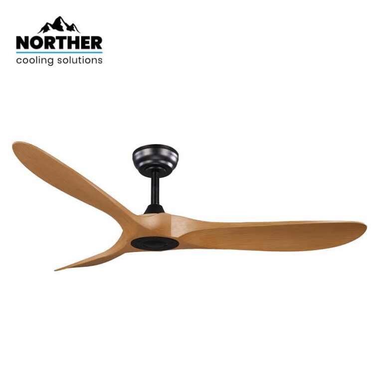 מאוורר תקרה Norther YORK 52″ שחור/עץ טיק | מנוע DC שקט | שלט | ללא תאורה