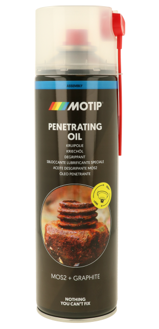 ספריי שמן חודר MOTIP MO90303 500ml עם גרפיט ו-MoS2, מק"ט 11071, לשחרור חלקים חלודים וקפואים, מערכת התזה 360 מעלות, דוחה לחות ומונע קורוזיה