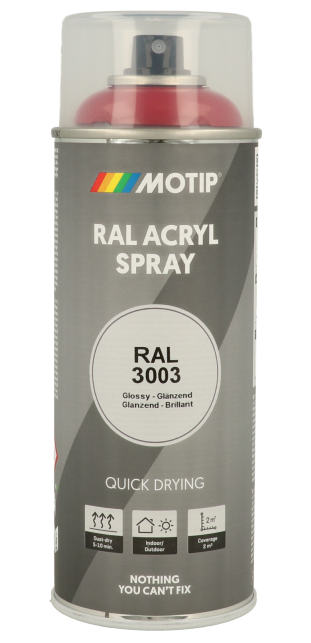 ספריי צבע אקרילי MOTIP RAL 571 בגימור מט שקוף, נפח 400 מ"ל, מק"ט 10571, דגם 8711347009183. ספריי מקצועי עם יכולת כיסוי מעולה ויבוש מהיר, מתאים למגוון משטחים כולל עץ, מתכת, זכוכית ופלסטיק, עמיד בפני UV וקורוזיה