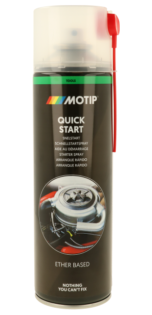 ספריי אתר התנעה מהיר MOTIP Quick Start דגם MO90405 מק"ט 11087 לפתרון בעיות התנעה במנועי בנזין ודיזל, נוסחה מבוססת דיאתיל אתר עם שמן מינרלי, יציבות אחסון 10 שנים, מתאים לשימוש מקצועי וביתי