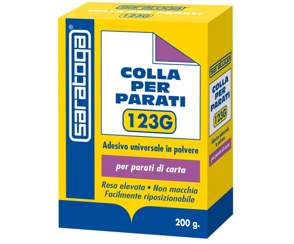 דבק טפטים Saratoga Colla per Parati 123G 200 גרם - דבק באבקה שקוף שאינו מכתים ומאפשר מיקום מחדש נוח עם הכנה מהירה תוך 5 דקות