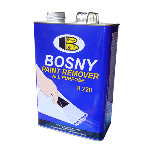 מסיר צבע Bosny B228 בנפח 3.5 קילוגרם - מוצר מקצועי במרקם ג'ל שקוף להסרה מהירה ויעילה של צבעים, לכות ואמייל ממגוון משטחים. מק"ט 8850747228302
