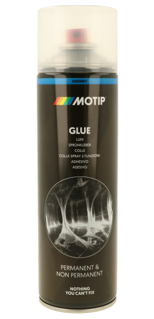 ספריי דבק MOTIP M090304 בנפח 500ml לחיבור חומרים שונים כולל נייר, עץ, טקסטיל ופלסטיק עם יכולת הדבקה קבועה וזמנית