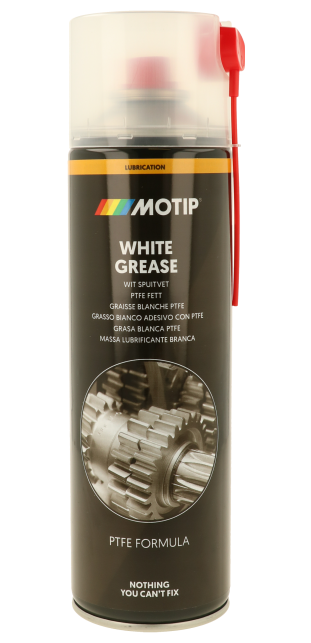 ספריי גריז לבן MOTIP MO90204 500 מ"ל עם PTFE לשימון חלקים מכניים, מונע בלאי והדבקות, עמיד בטמפרטורות קיצוניות, מתאים לצירים ומסבים