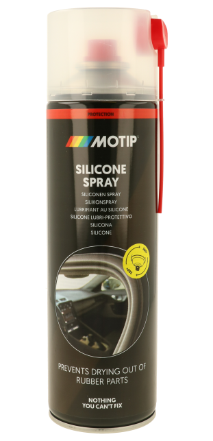 ספריי סיליקון MOTIP MO90107 נפח 500 מ"ל לשימון והגנה על חלקי גומי ופלסטיק, עמיד בטמפרטורות קיצוניות מ-50 עד 200 מעלות צלזיוס, מק"ט 11063