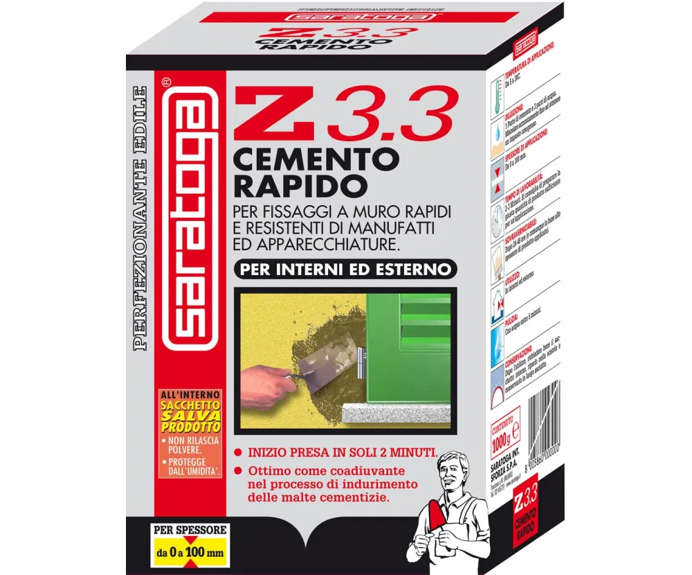 ALT: שקית צמנט מהיר SARATOGA Z3.3 דגם 7.114.001 משקל 1 ק"ג - צמנט מהפכני לקיבוע סורגים צינורות ומדפים עם עובי שימוש עד 100 מ"מ